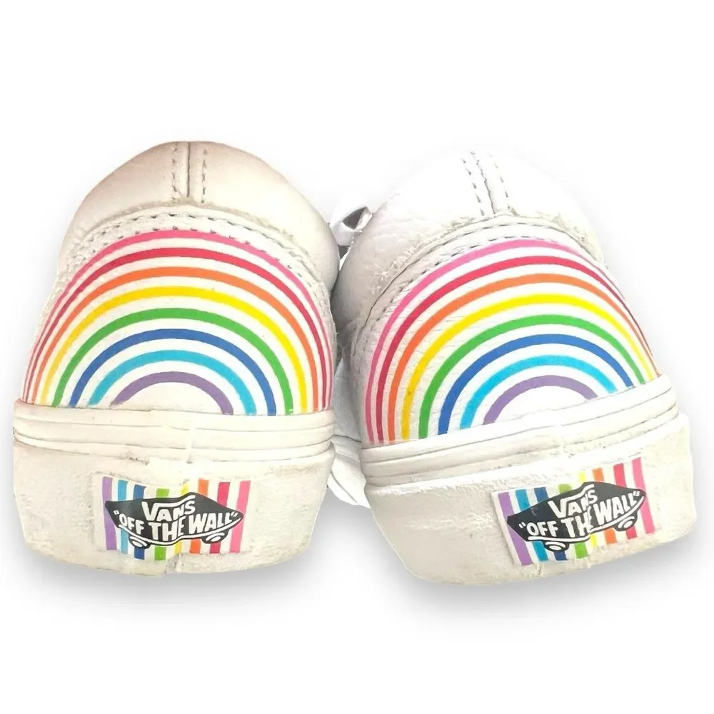 Vans x Flour Shop Old Skool Skate Sneakers Rainbow Pride Low Top White Size 5.5